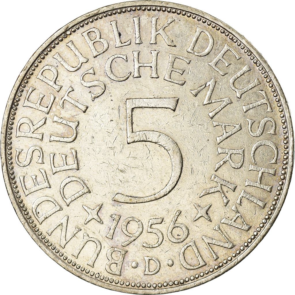 Coin, GERMANY - FEDERAL REPUBLIC, 5 Mark, 1956, Munich, , Silver