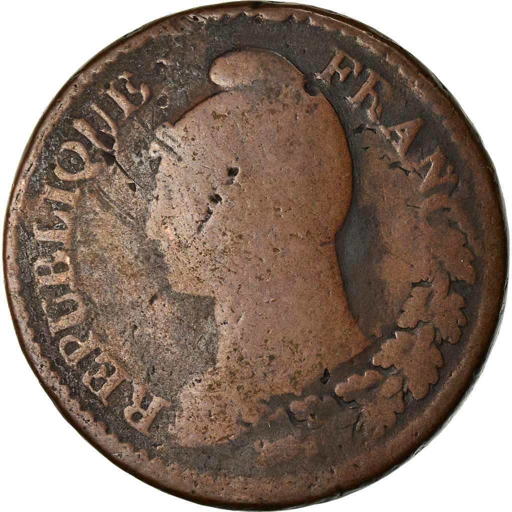 Coin, France, Dupré, Decime, AN 5, Paris, Refrappage du 2 décimes, 