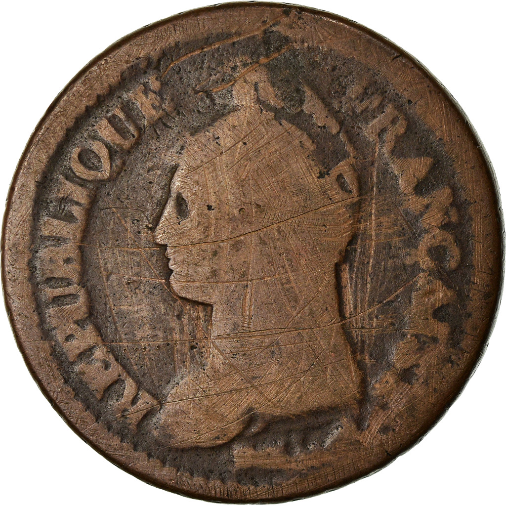 Coin, France, Dupré, Decime, AN 5, Paris, Refrappage du 2 décimes, 