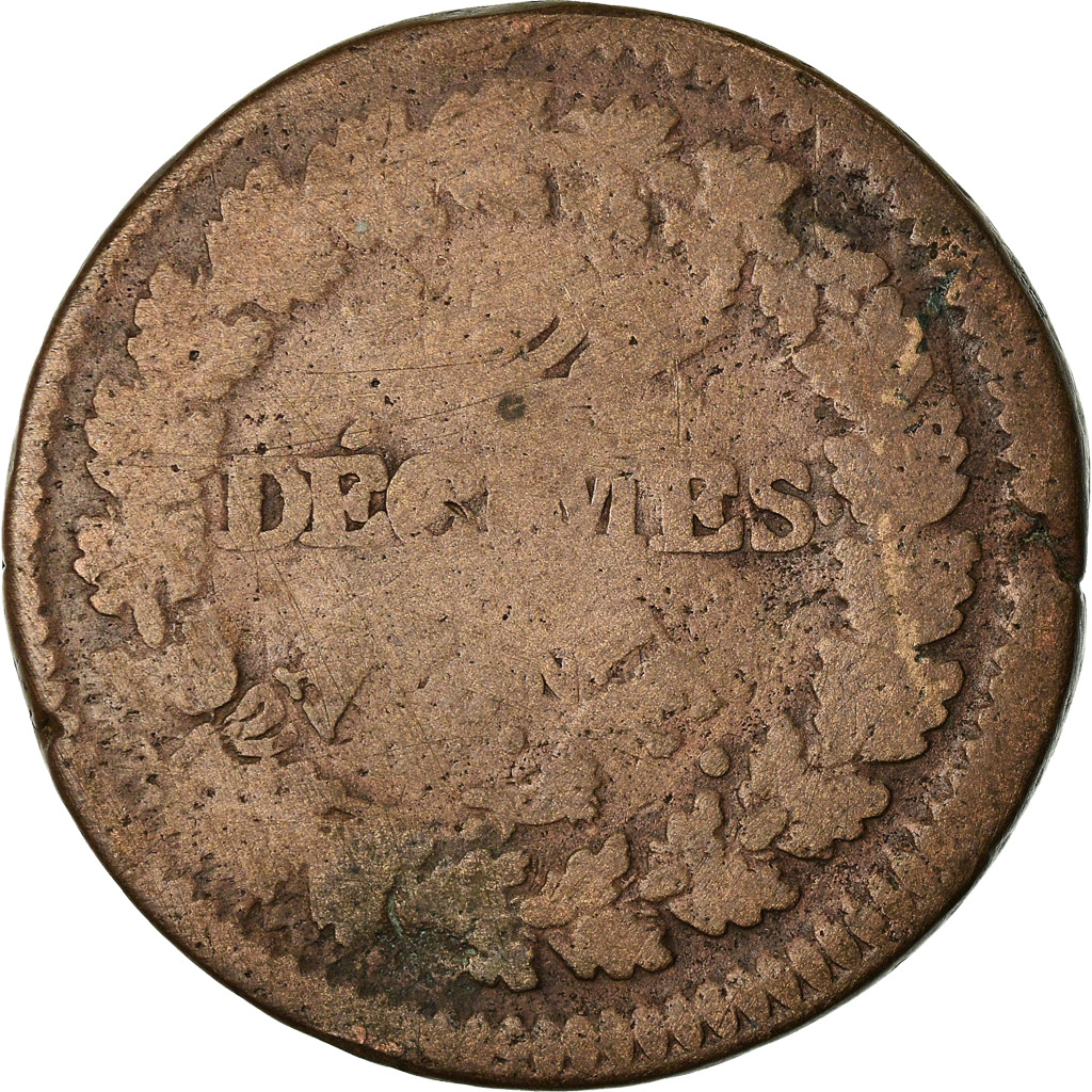 Coin, France, Dupré, Decime, AN 5, Paris, Refrappage du 2 décimes, 