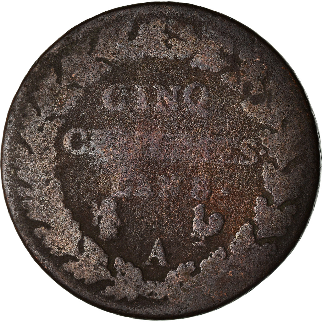 Coin, France, Dupré, 5 Centimes, AN 8, Paris, , Bronze, KM:640.1