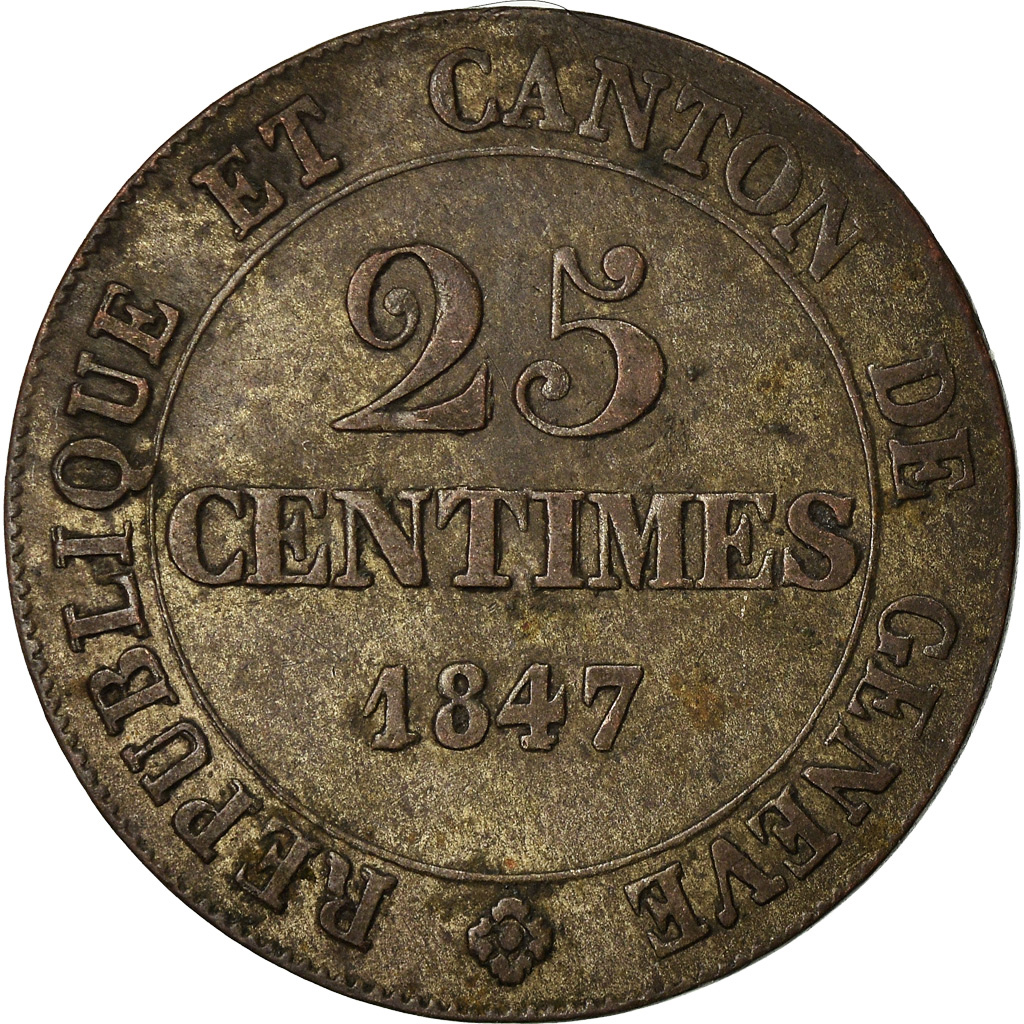 Coin, SWISS CANTONS, GENEVA, 25 Centimes, 1847, Genève, , Billon