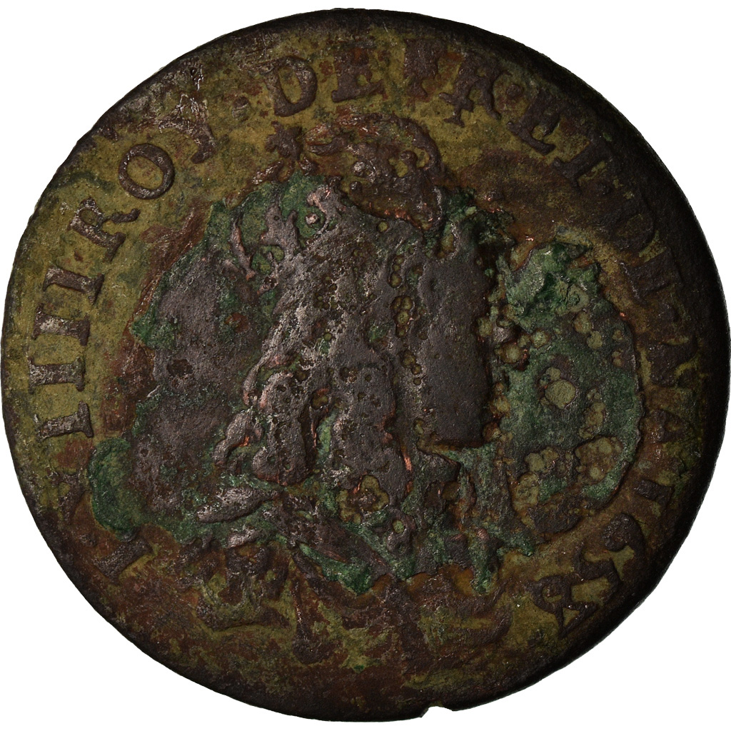 Coin, France, Louis XIV, Liard de France au buste juvénile, deuxième type