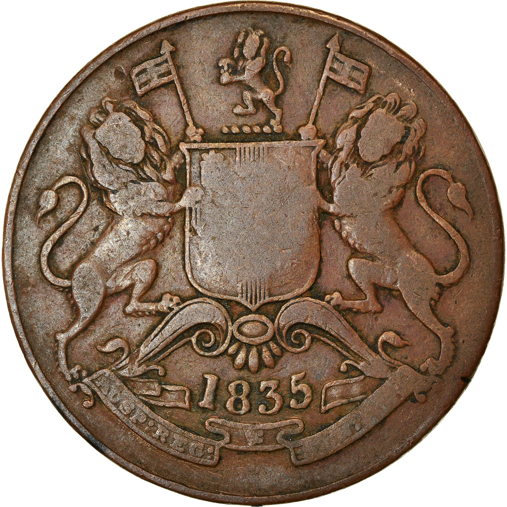 Coin, INDIA-BRITISH, 1/2 Anna, 1835, Bombay, , Copper, KM:447.1