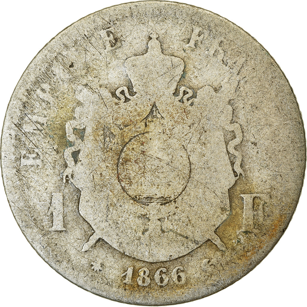 Coin, France, Napoleon III, Napoléon III, Franc, 1866, Paris, 