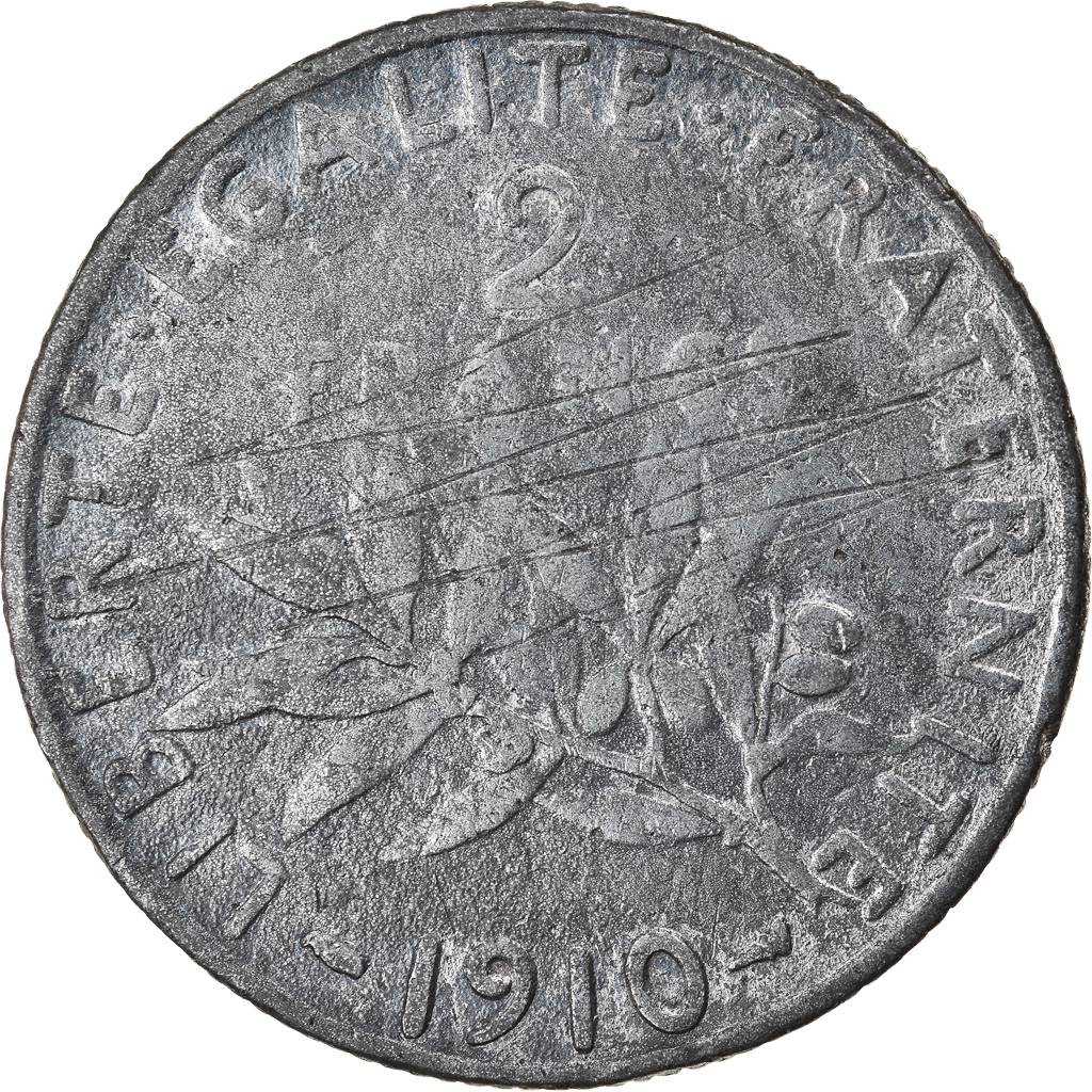 Coin, France, Semeuse, 2 Francs, 1910, Paris, Contemporary forgery, 