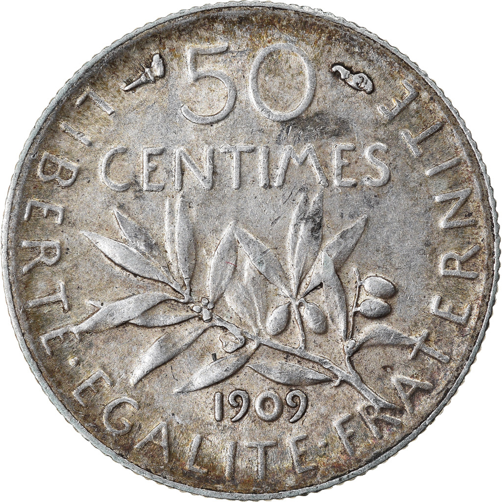 Coin, France, Semeuse, 50 Centimes, 1909, Paris, , Silver, KM:854