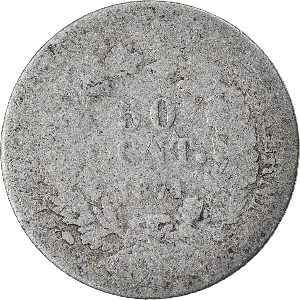 Coin, France, Cérès, 50 Centimes, 1871, Bordeaux, , Silver, KM:834.2