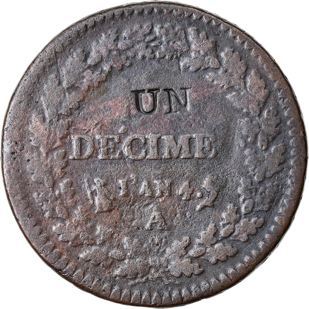 Coin, France, Dupré, Decime, AN 4, Paris, Modification du 2 décimes