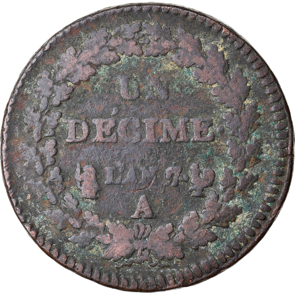Coin, France, Dupré, Decime, AN 7, Paris, , Bronze, KM:644.1