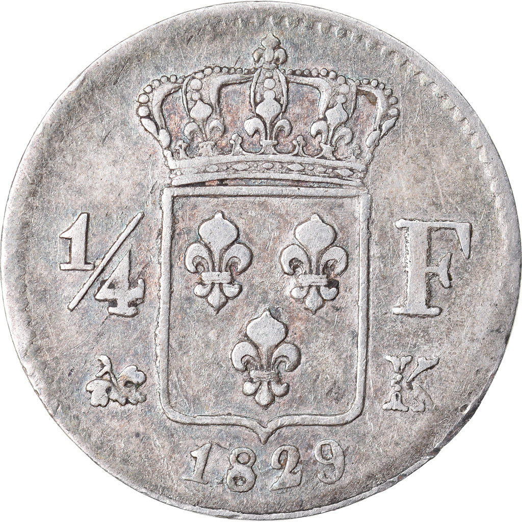 Coin, France, Charles X, 1/4 Franc, 1829, Bordeaux, VF(30-35), Silver, KM:722.7