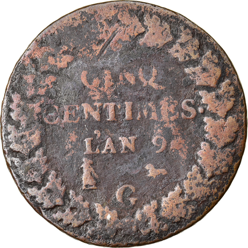 Coin, France, Dupré, 5 Centimes, AN 9, Geneva, , Bronze, KM:640.6