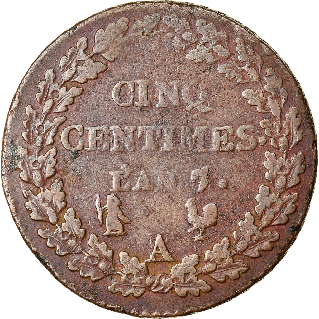 Coin, France, 5 Centimes, AN 7/5, Paris (A/R), EF, Bronze, Gadoury:126