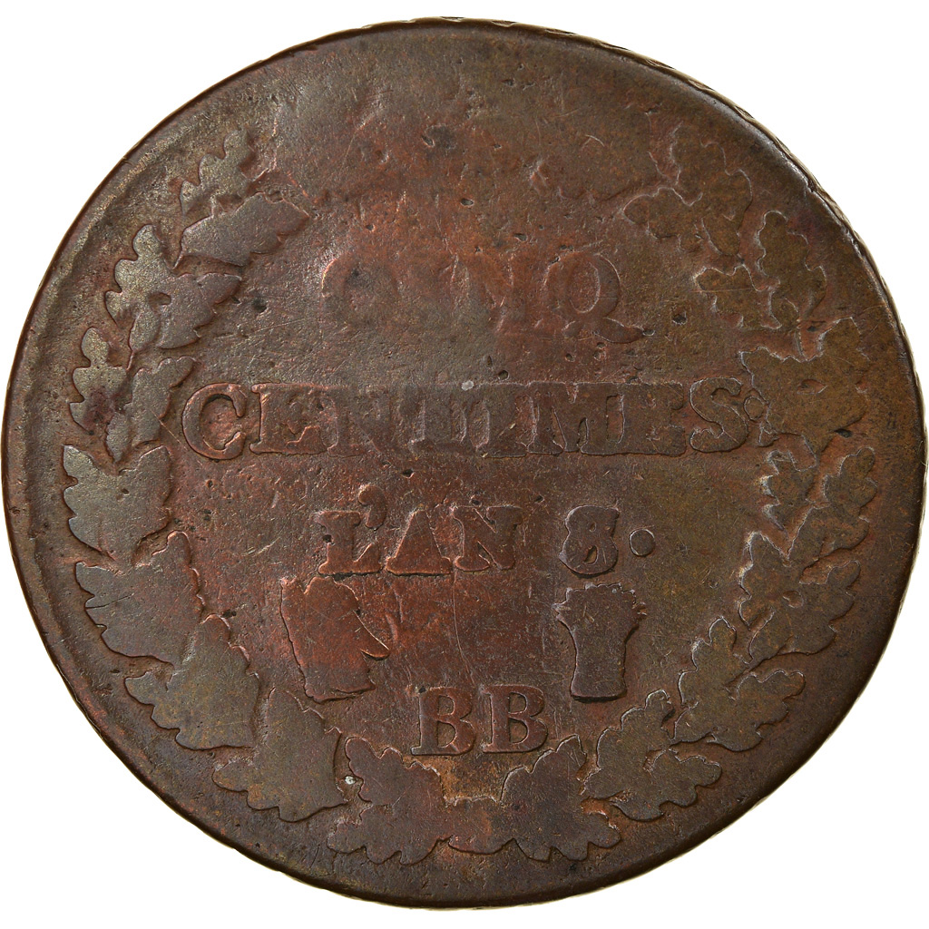 Coin, France, Dupré, 5 Centimes, AN 8/5, Strasbourg, , Bronze