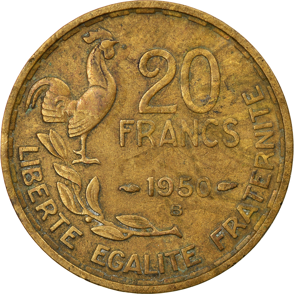 Coin, France, Guiraud, 20 Francs, 1950, Beaumont - Le Roger, 3 faucilles / G