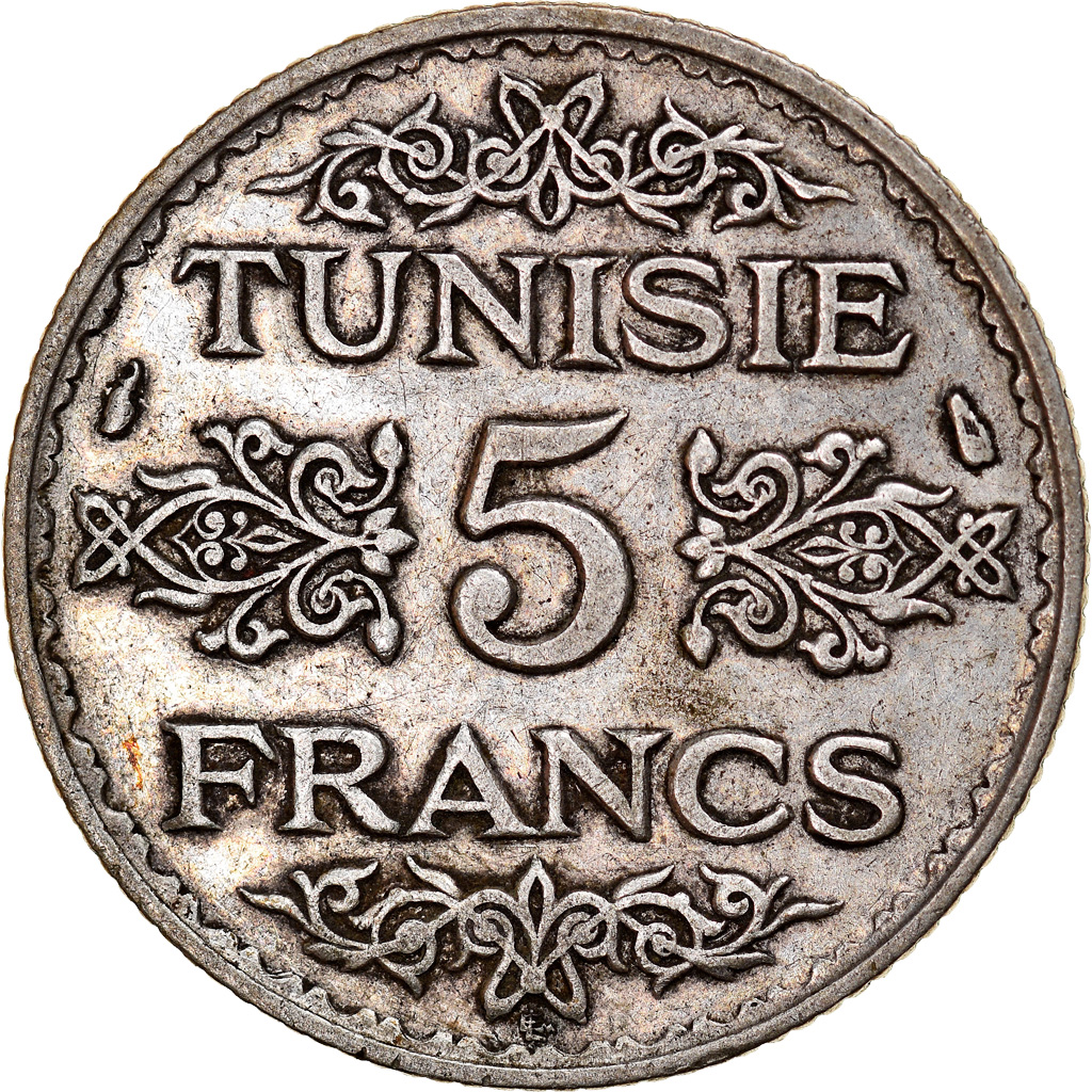 Coin, Tunisia, Ahmad Pasha Bey, 5 Francs, 1936/AH1355, Paris, , Silver