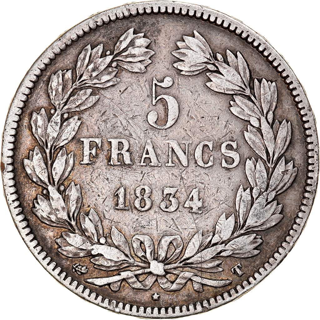 Coin, France, Louis-Philippe, 5 Francs, 1834, Nantes, , Silver