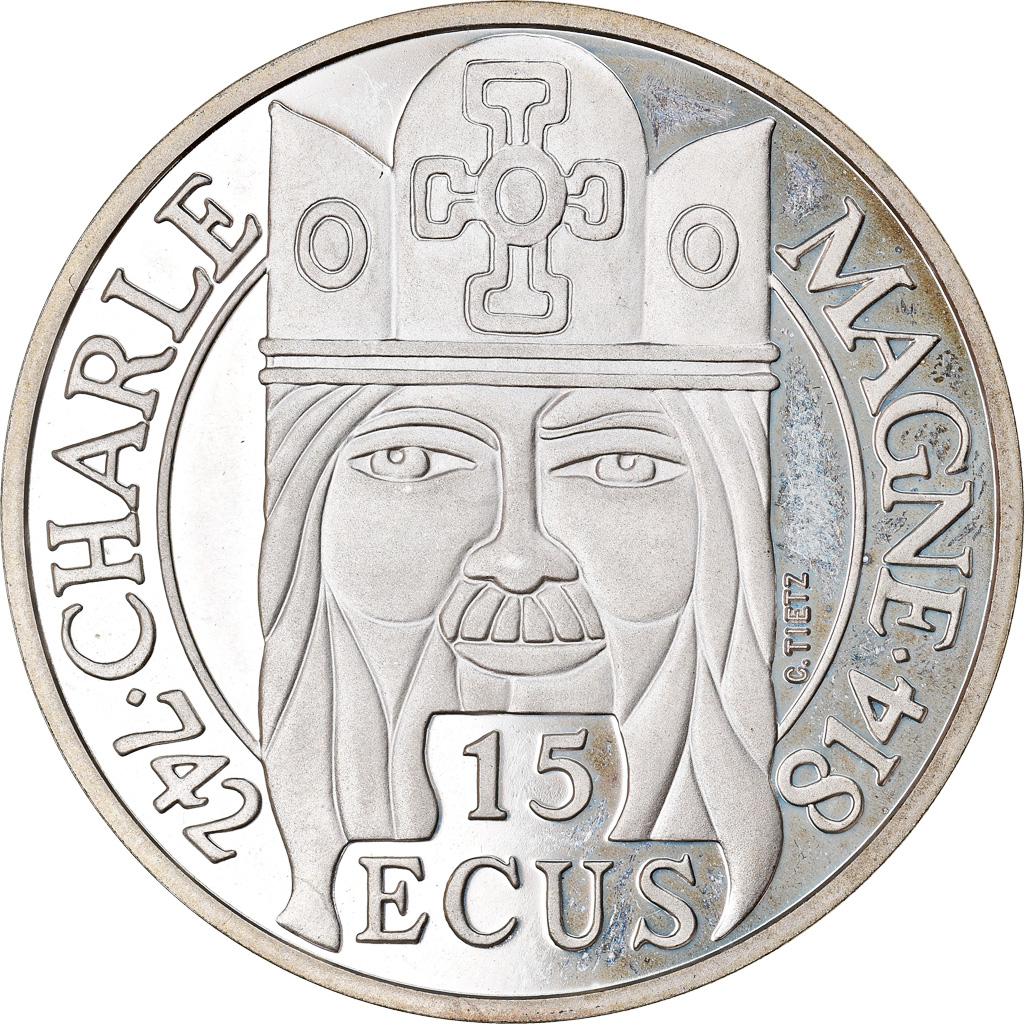 Coin, France, Charlemagne, 100 Francs-15 Ecus, 1990, BE, , Silver