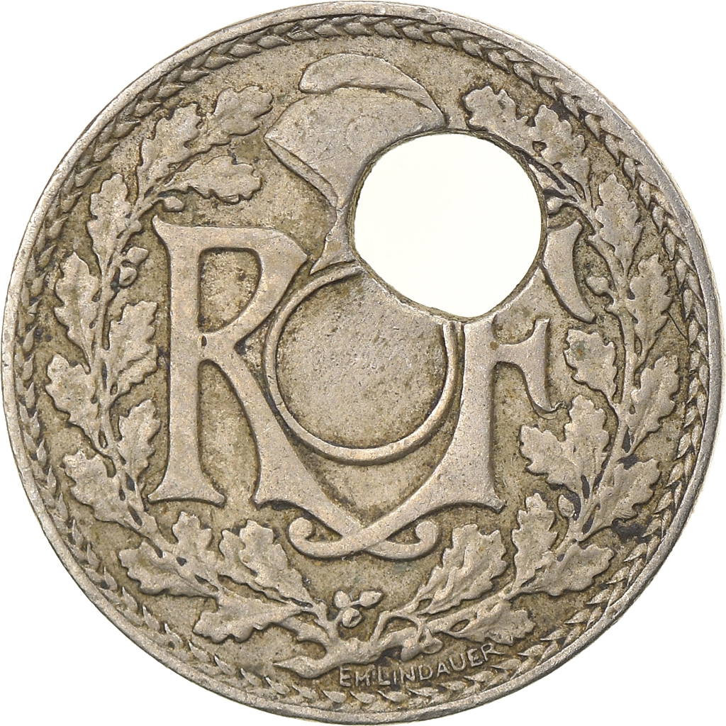 Coin, France, Lindauer, 5 Centimes, 1938, Paris, Trou Décentré, 