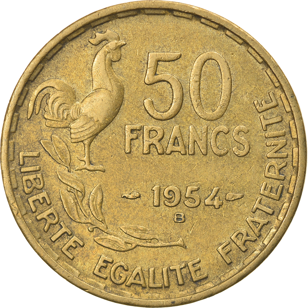 Coin, France, Guiraud, 50 Francs, 1954, Beaumont - Le Roger, 