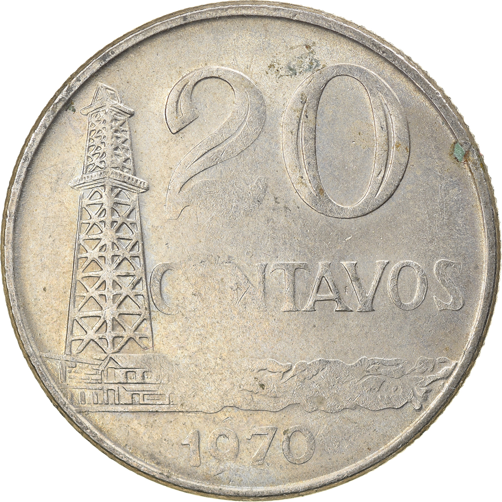 Coin, Brazil, 20 Centavos, 1970, die adjustment strike error, 