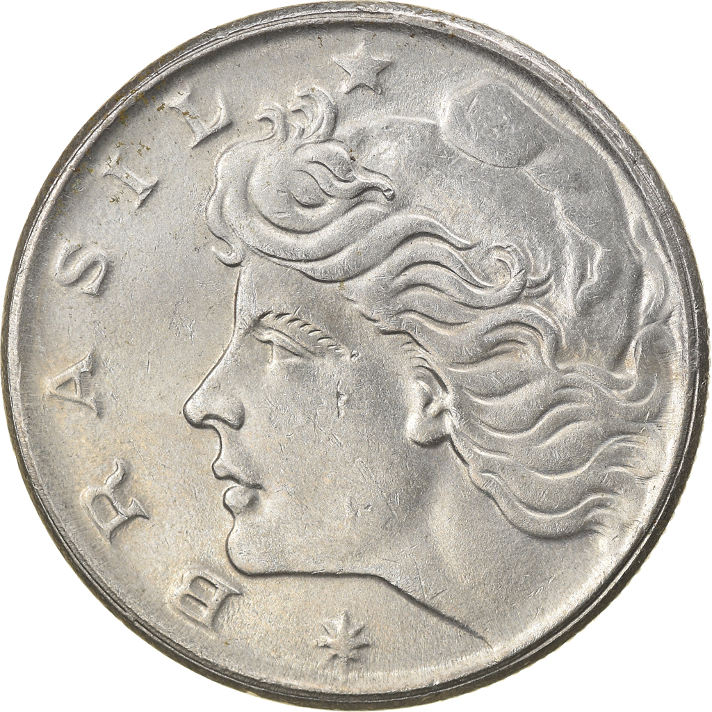 Coin, Brazil, 20 Centavos, 1970, error struck thru, , Copper-nickel