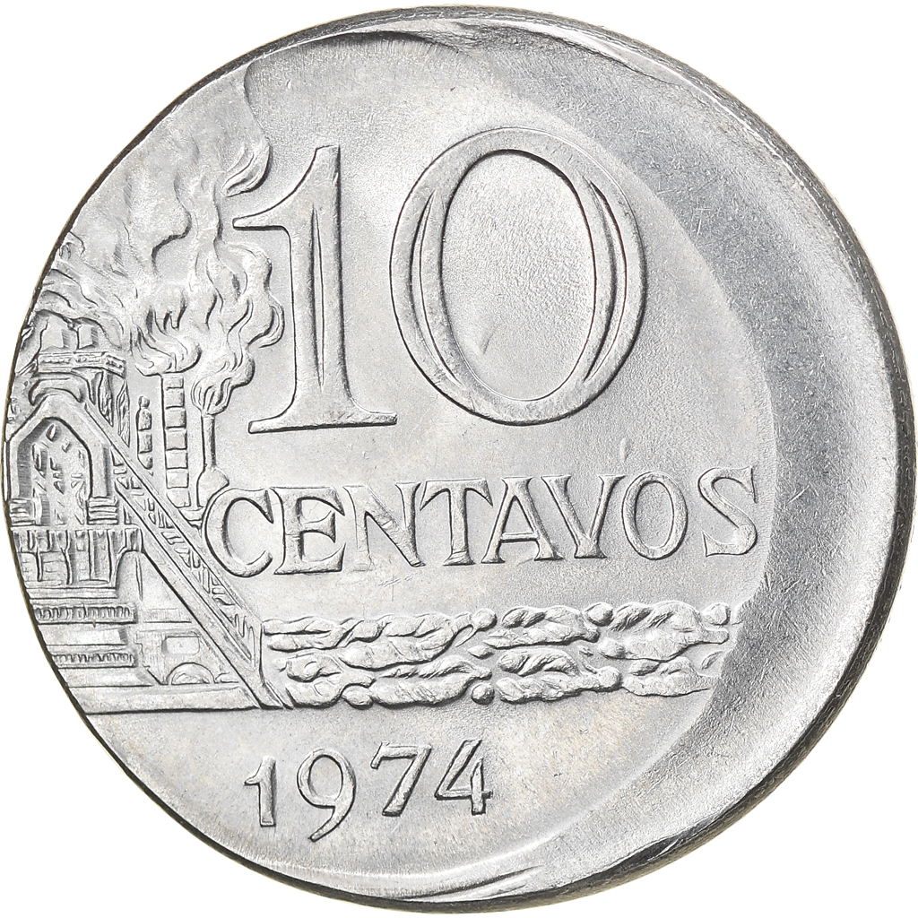 Coin, Brazil, 10 Centavos, 1974, error off center strike, , Stainless