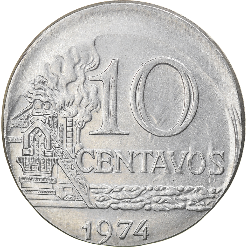 Coin, Brazil, 10 Centavos, 1974, error off center strike, , Stainless