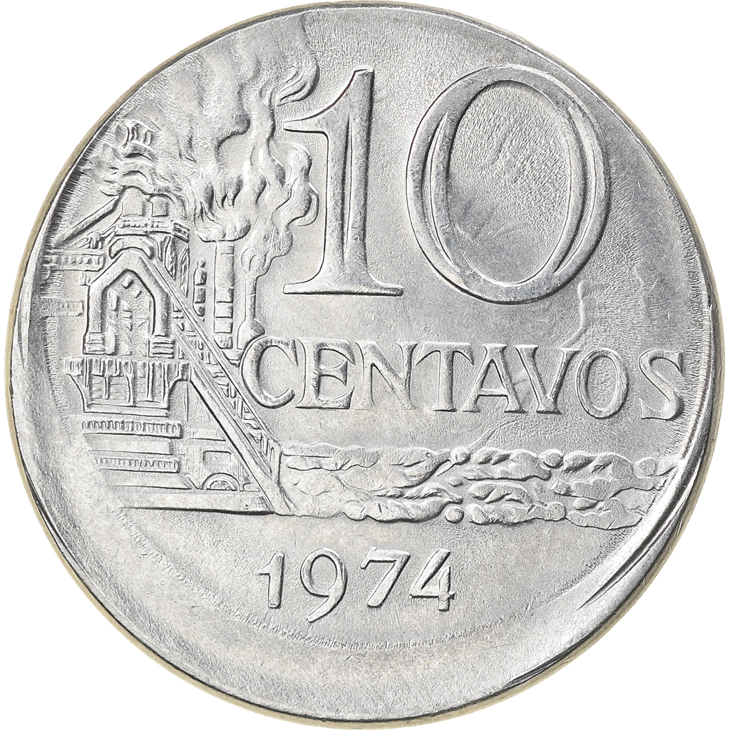 Coin, Brazil, 10 Centavos, 1974, error off center strike, , Stainless