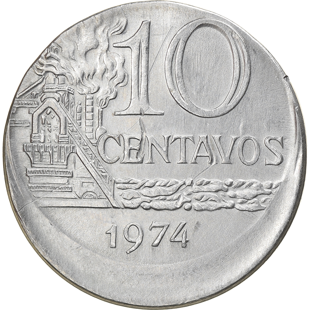 Coin, Brazil, 10 Centavos, 1974, error off center strike, , Stainless