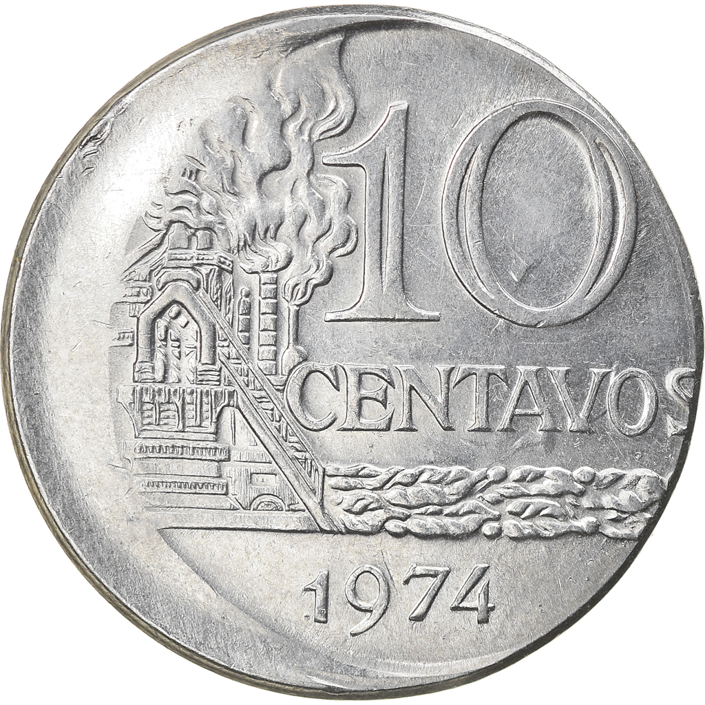 Coin, Brazil, 10 Centavos, 1974, error off center strike, , Stainless