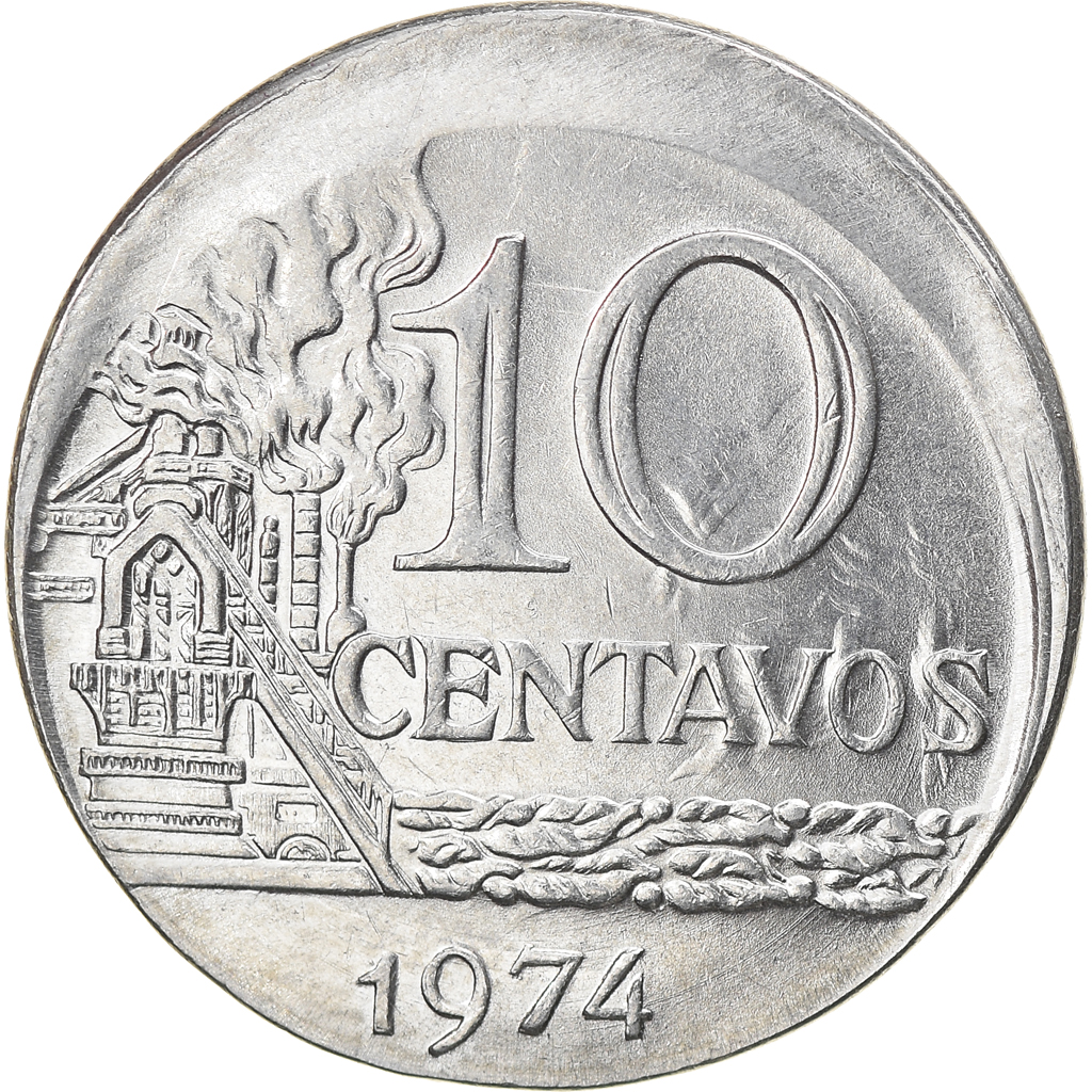 Coin, Brazil, 10 Centavos, 1974, error off center strike, , Stainless