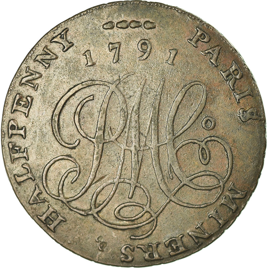 United Kingdom , Halfpenny Token, Paris Miners, 1791, , Copper