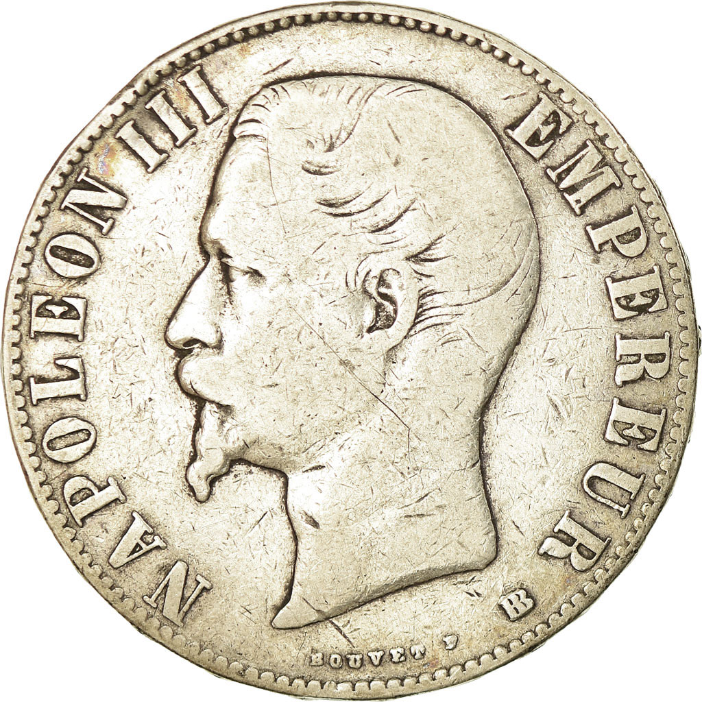 Coin, France, Napoleon III, 5 Francs, 1855, Strasbourg, , Silver