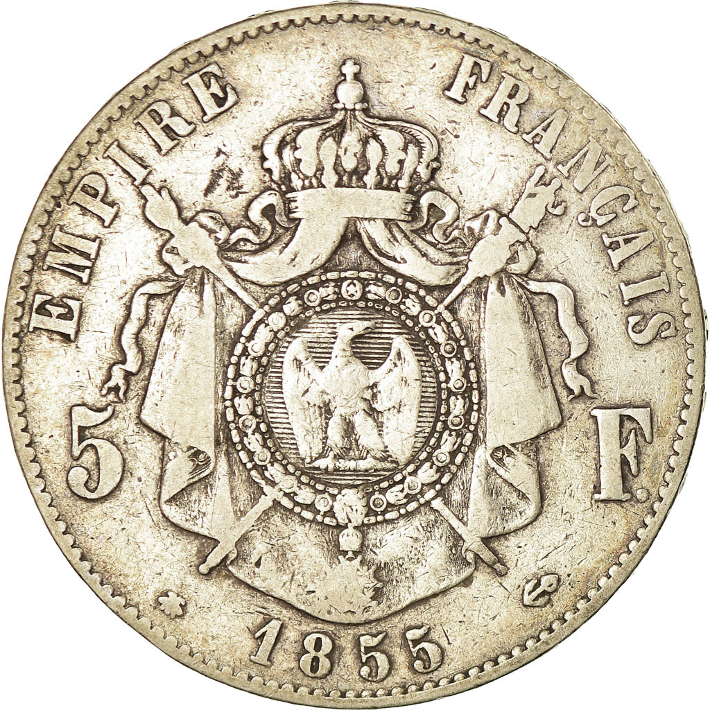 Coin, France, Napoleon III, 5 Francs, 1855, Strasbourg, , Silver