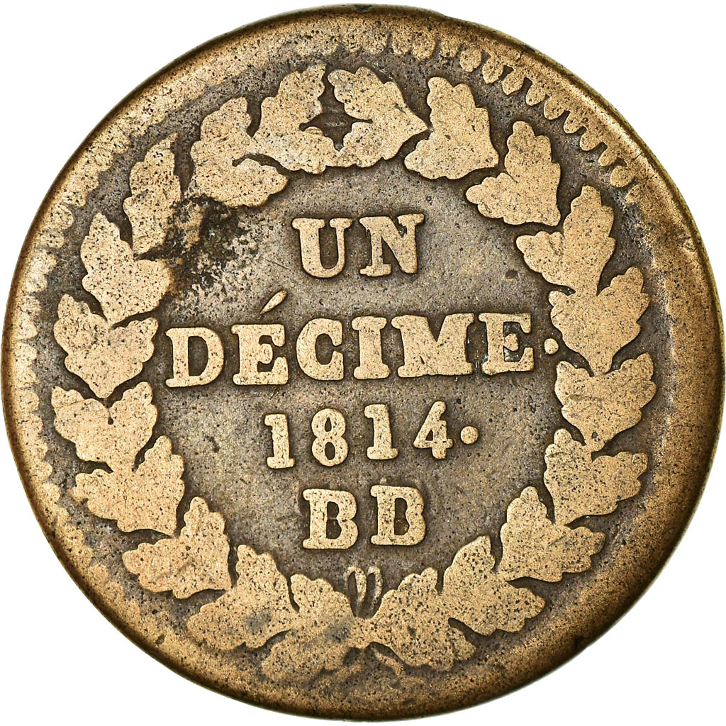 Coin, France, Louis XVIII, Decime, 1814, Strasbourg, , Bronze, KM:701