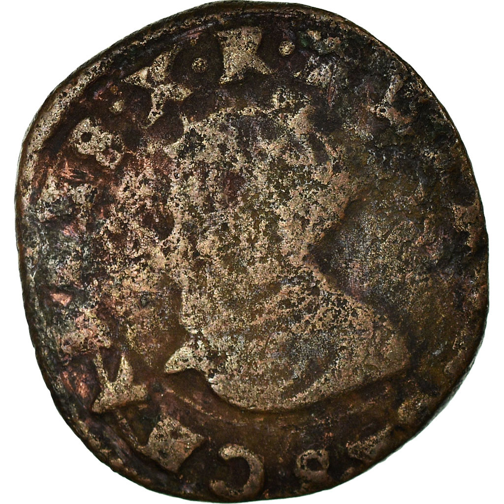Coin, France, Charles X, Double Tournois, 1592, Troyes, , Copper