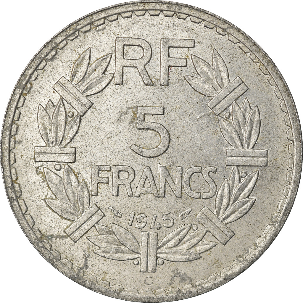 Coin, France, Lavrillier, 5 Francs, 1945, Castelsarrasin, , Aluminum