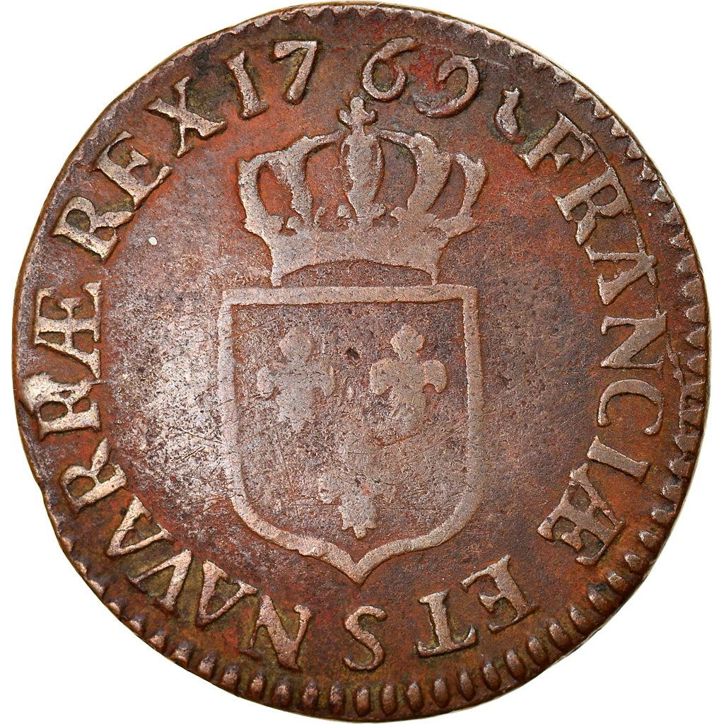Coin, France, Louis XV, Demi sol à la vieille tête, 1/2 Sol, 1769, Reims
