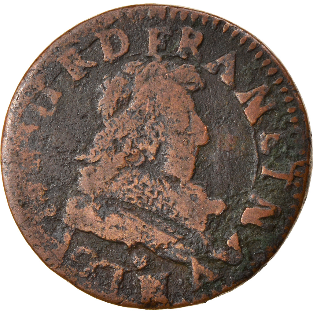 Coin, France, Louis XIII, Double Tournois, 1631, La Rochelle, , Copper