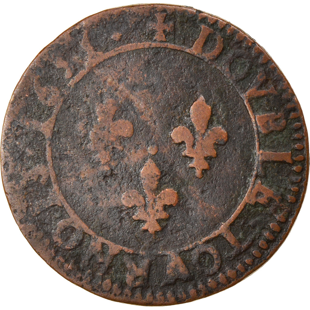 Coin, France, Louis XIII, Double Tournois, 1631, La Rochelle, , Copper