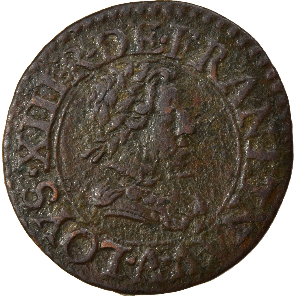 Coin, France, Louis XIII, Denier Tournois, 1622, Paris, VF, Copper