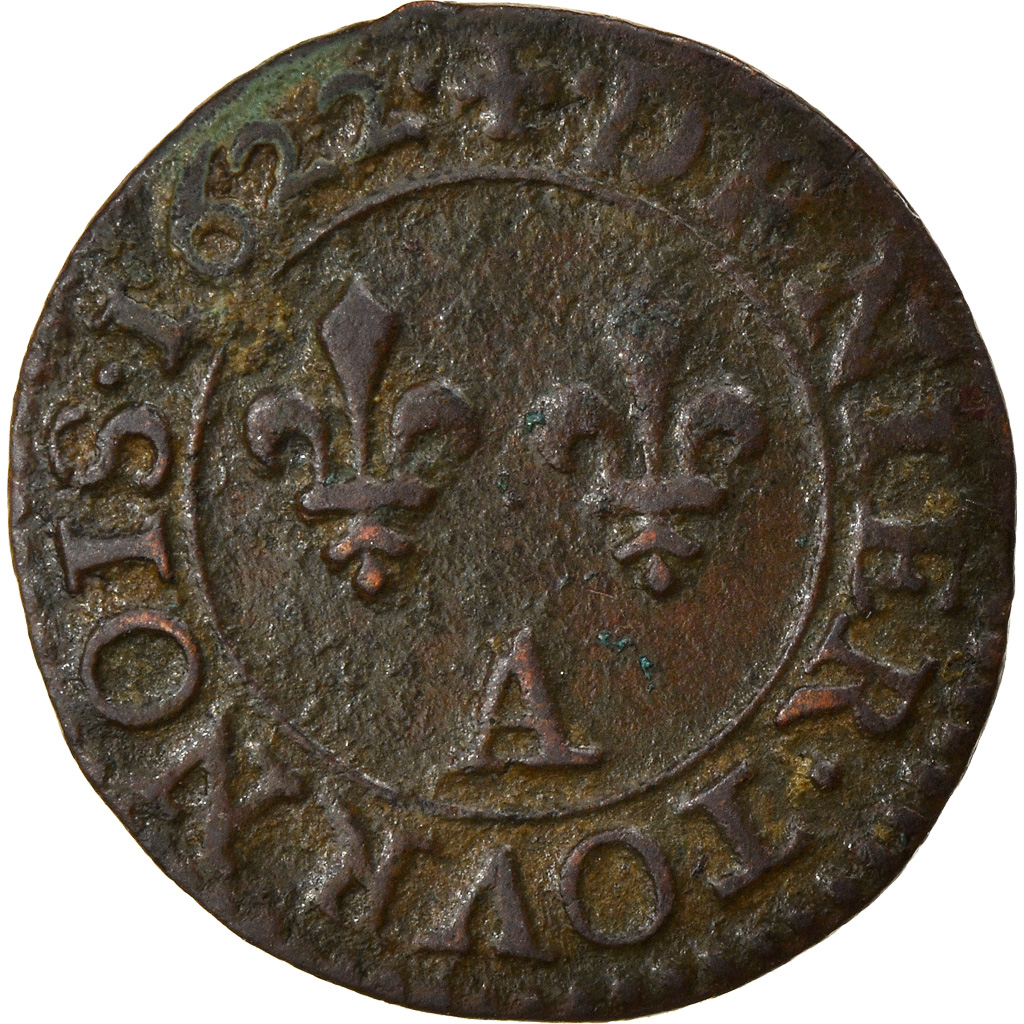 Coin, France, Louis XIII, Denier Tournois, 1622, Paris, VF, Copper