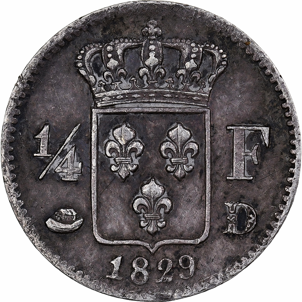 France, Charles X, 1/4 Franc, 1829, Lyon, Silver, , Gadoury:353