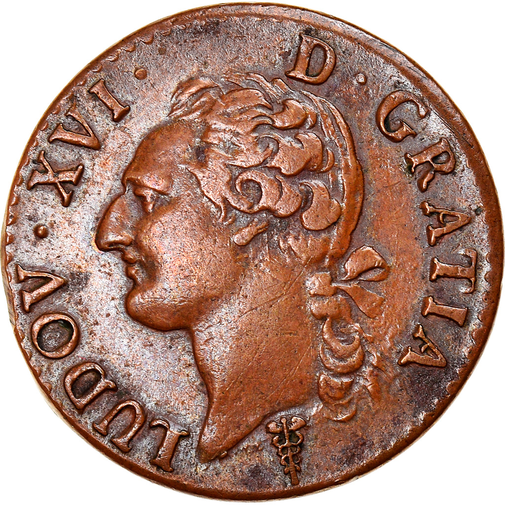 Coin, France, Louis XVI, 1/2 Sol ou 1/2 sou, 1/2 Sol, 1791, Bordeaux, 