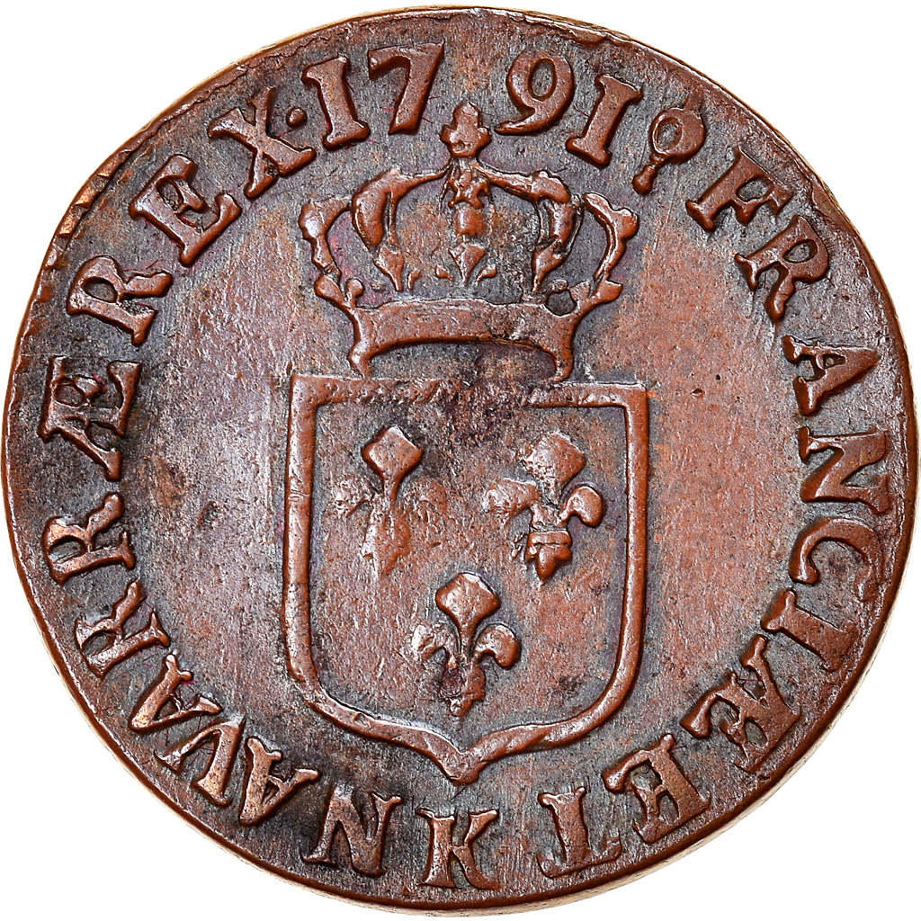 Coin, France, Louis XVI, 1/2 Sol ou 1/2 sou, 1/2 Sol, 1791, Bordeaux, 