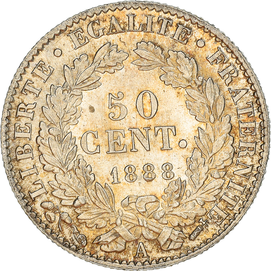 Coin, France, Cérès, 50 Centimes, 1888, Paris, , Silver, KM:834.1, Le