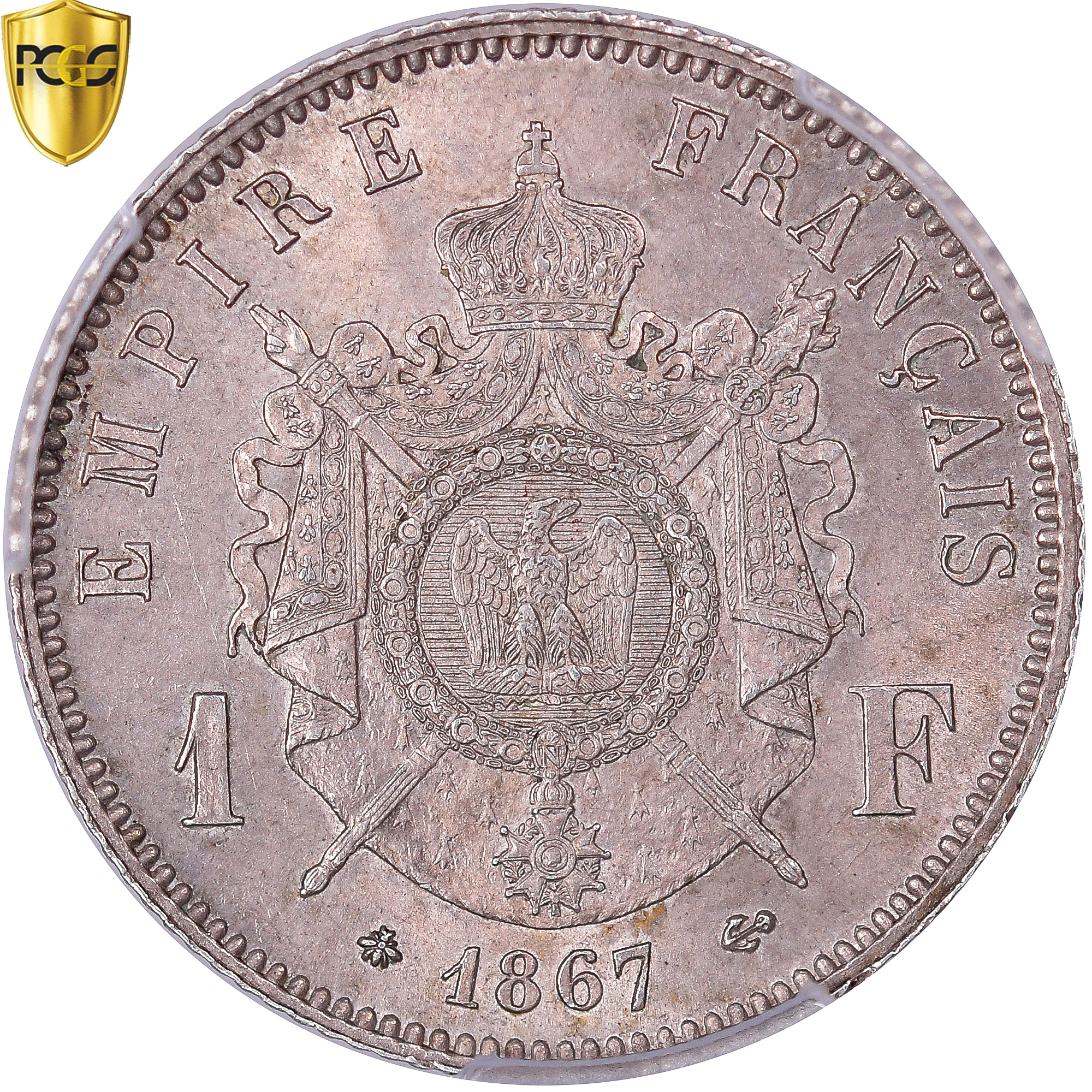 Coin, France, Napoleon III, Franc, 1867, Paris, PCGS,  Details, , Silver