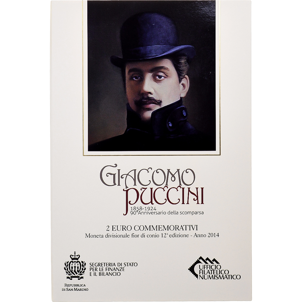 San Marino, 2 Euro, Giacomo Puccini, 2014, Rome, Bimetallic, MS