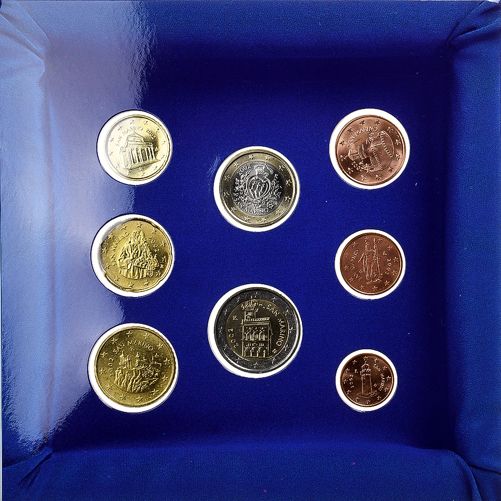 San Marino, Set 1 ct. - 2 Euro, 2002, Rome, STGL